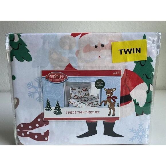 RUDOLPH The Red-Nosed Reindeer TWIN  Size Sheet Set Holiday Christmas NEW - Picture 1 of 11